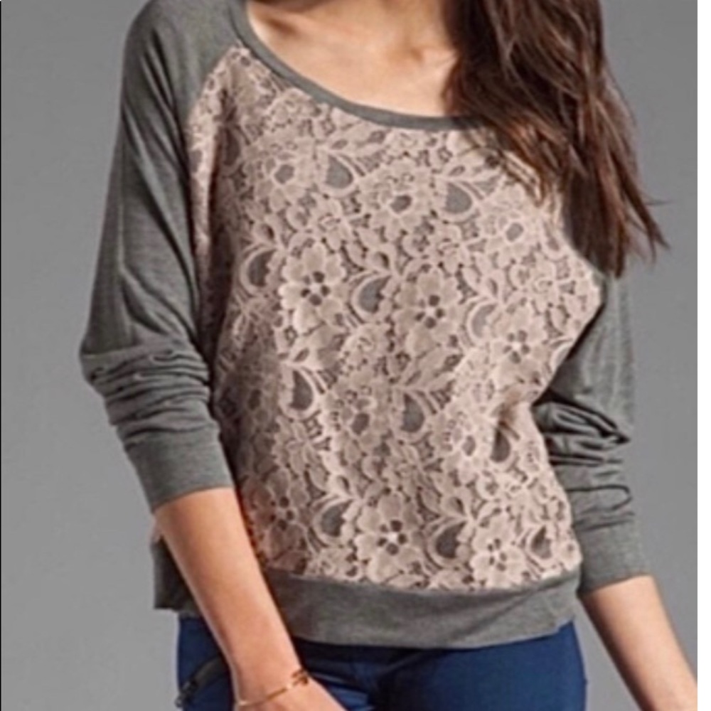 Haute Hippie, size S, women laced top, color gray and beige